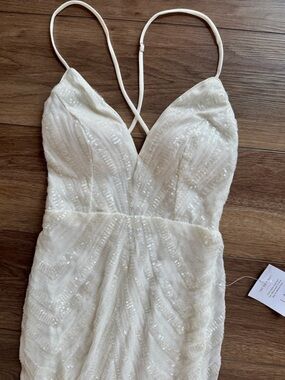 Lulu's Ivory Sequin Spaghetti-Strap Wedding Dress